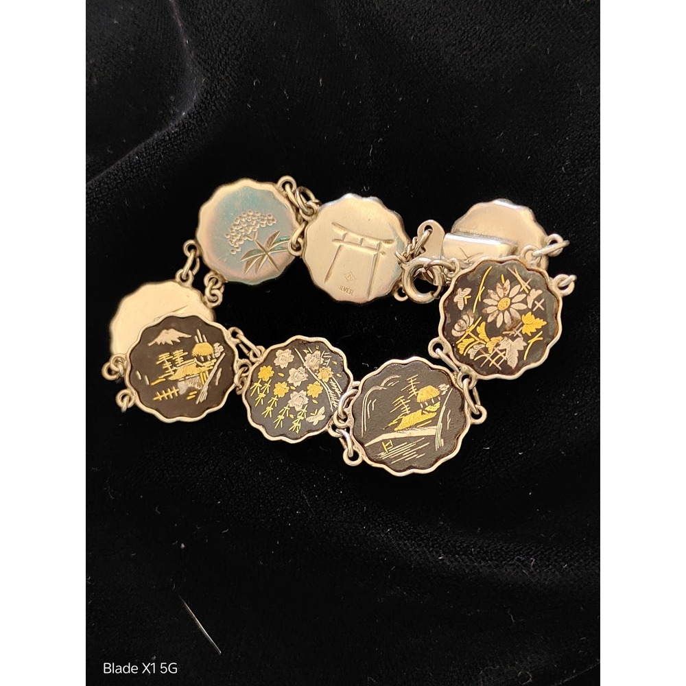 Pretty 1940's Sterling Japanese Damascene Komai Bracelet